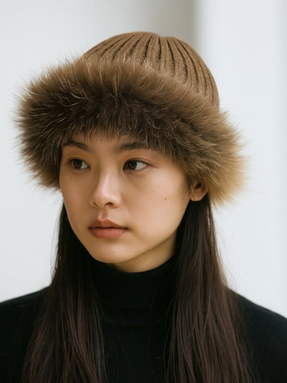 Artisan Reversible Real Finn Raccoon Fur Highland Wool Toque Beanie Earthtone OS